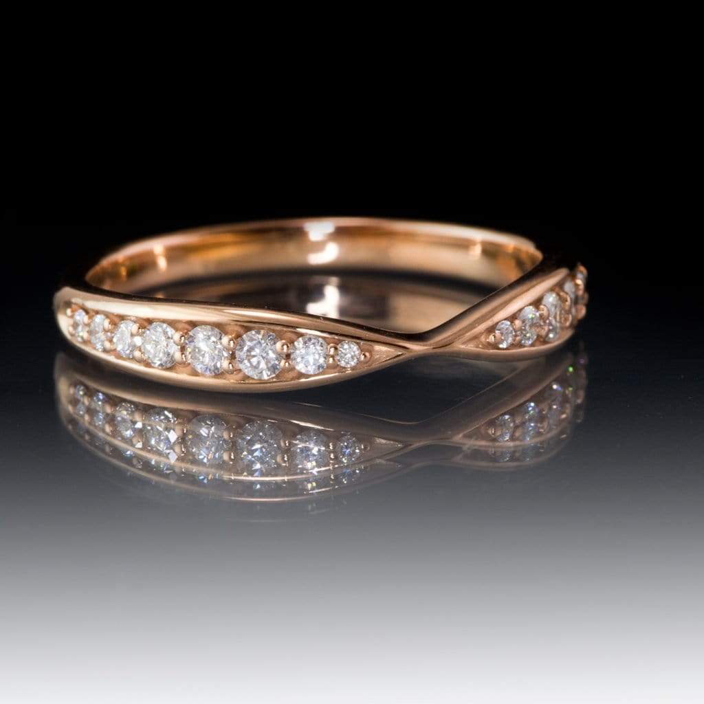 Pippa Band - Pinched Contoured Wedding Ring Graduated Diamond, Moissanite, Ruby or Sapphire Ring by Nodeform