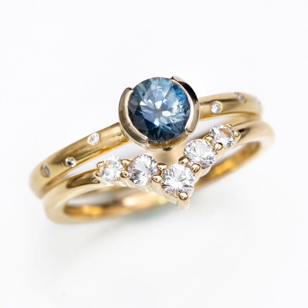 Phoebe Band -Graduated Diamond or Sapphire V-Shape Contoured Stacking Wedding Ring Ring by Nodeform