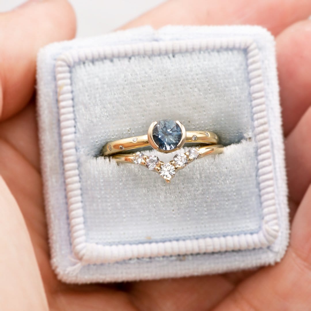 Phoebe Band -Graduated Diamond or Sapphire V-Shape Contoured Stacking Wedding Ring Ring by Nodeform