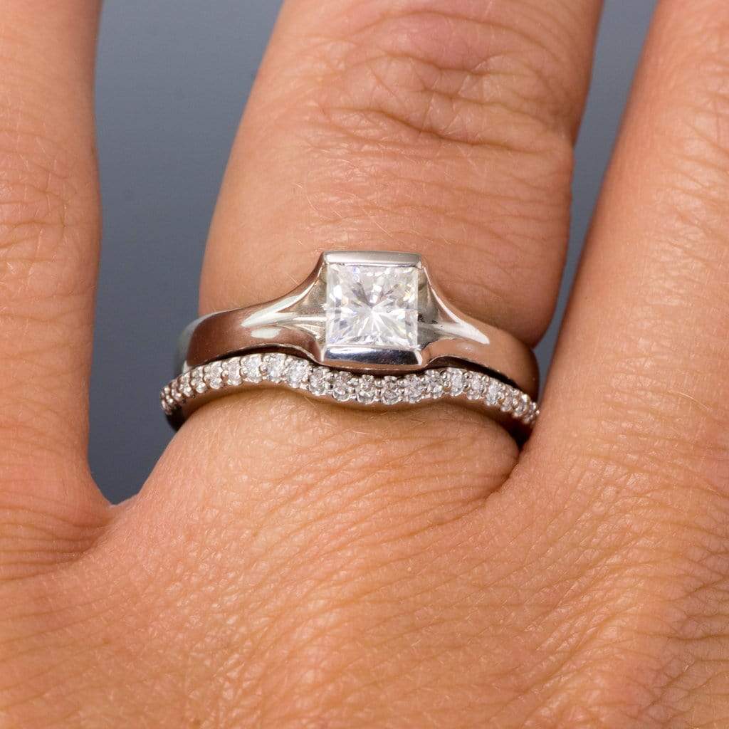 Half Eternity Diamond Micro Pave Contoured Wedding Ring Band Ring by Nodeform