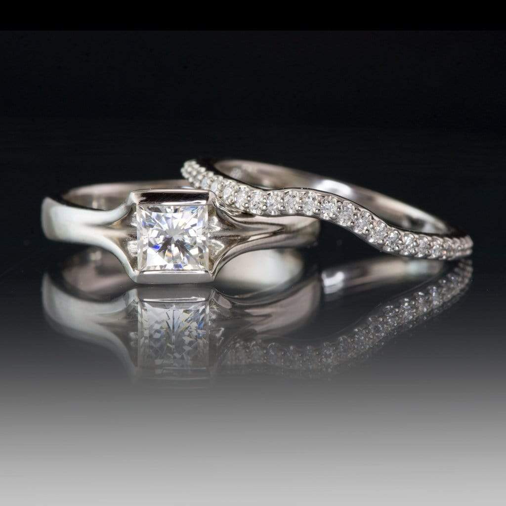 Half Eternity Diamond Micro Pave Contoured Wedding Ring Band Ring by Nodeform