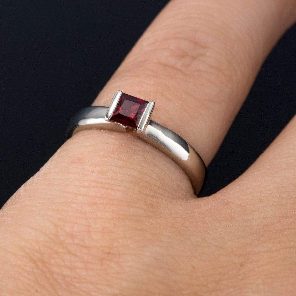 Princess Cut Ruby Modified Tension Solitaire Engagement Ring Ring by Nodeform