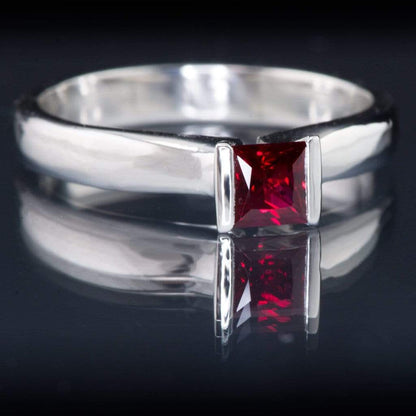 Princess Cut Ruby Modified Tension Solitaire Engagement Ring Ring by Nodeform