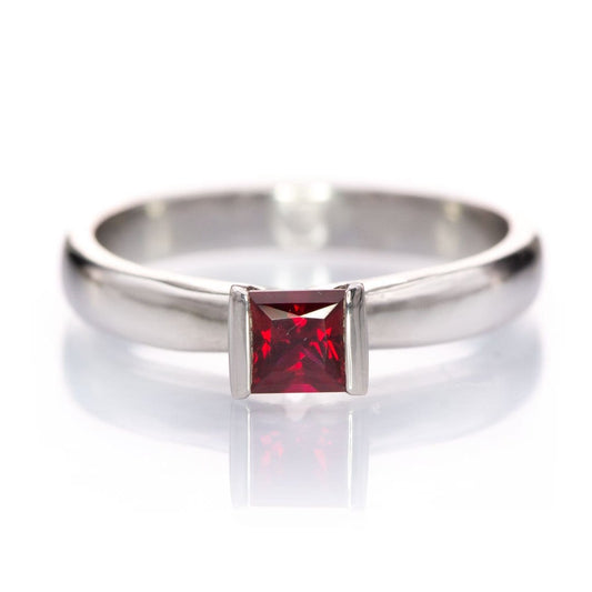 Chatham Princess Chatham Ruby Modified Tension Solitaire Engagement Ring, Ready to Size 5 - 7.5 4mm Chatham Created Ruby Ring Ready To Ship by Nodeform
