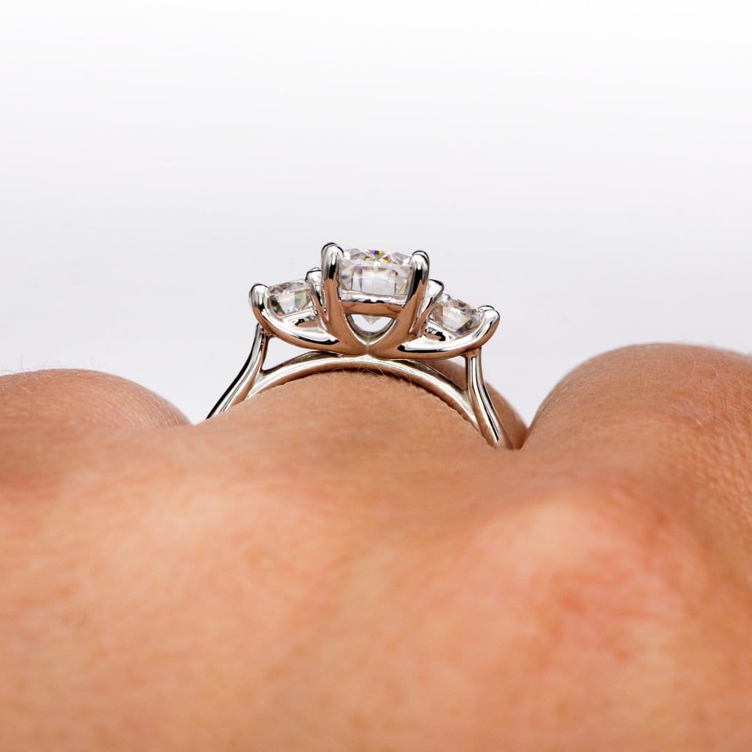 Oval Moissanite 3 Stone Prong Set Engagement Ring Ring by Nodeform