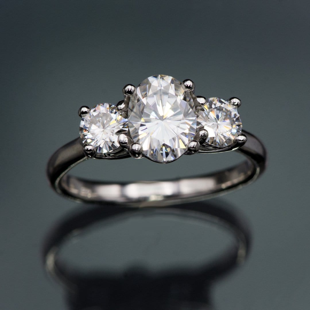 Oval Moissanite 3 Stone Prong Set Engagement Ring Ring by Nodeform