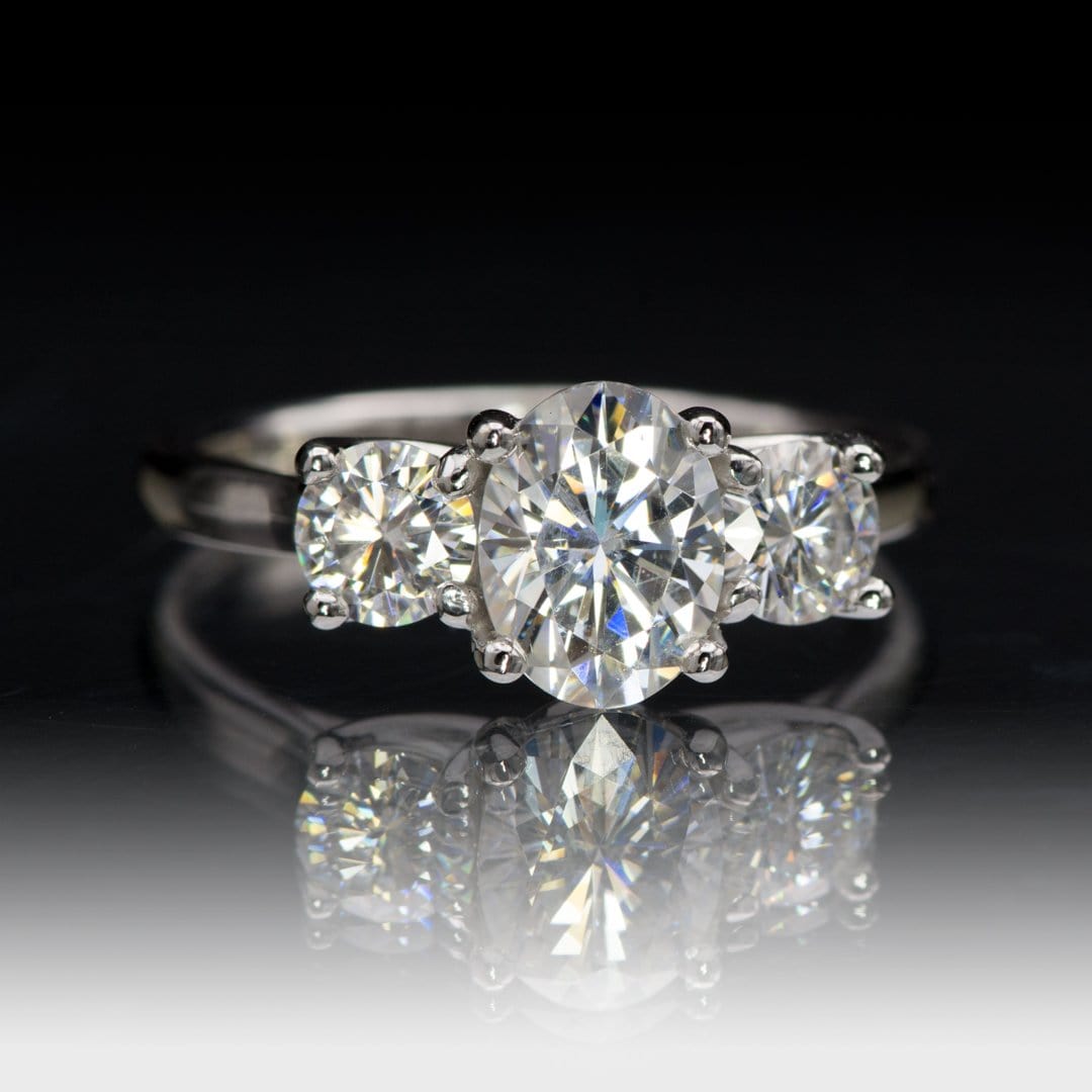 Oval Moissanite 3 Stone Prong Set Engagement Ring Ring by Nodeform
