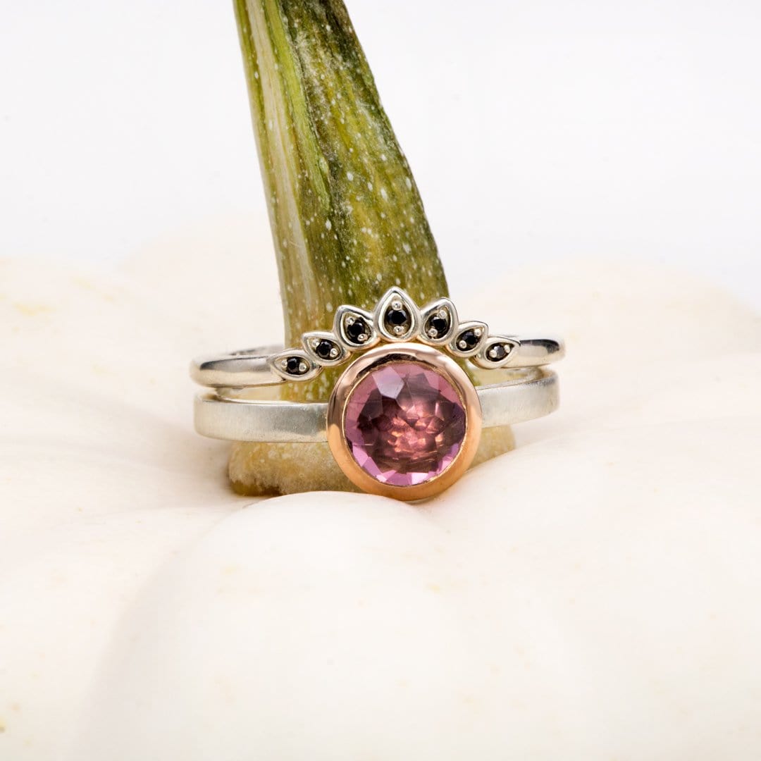 Petal Band - Floral Inspired Contoured White, Black or Teal Diamond, Ruby Stacking Wedding Ring Ring by Nodeform