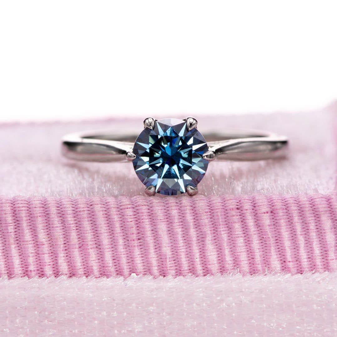 Dahlia Solitaire - Round Blue Moissanite 6-Prong Solitaire Engagement Ring Ring by Nodeform