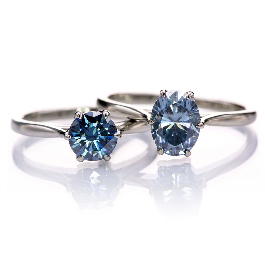Dahlia Solitaire - Round Blue Moissanite 6-Prong Solitaire Engagement Ring Ring by Nodeform