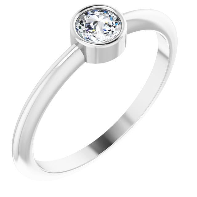 Round Rose Cut Moissanite or Diamond Low Profile Bezel Minimal Solitaire Engagement Ring 14k White Gold / 4mm Colorless rose-cut Moissanite Ring by Nodeform