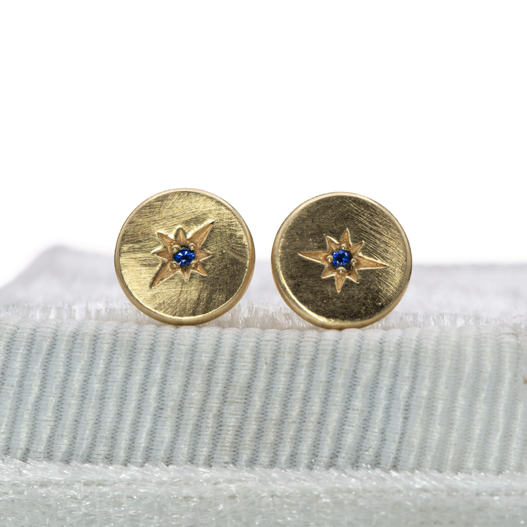 Blue Sapphire Star Set Round Disk Stud Earrings Earrings by Nodeform