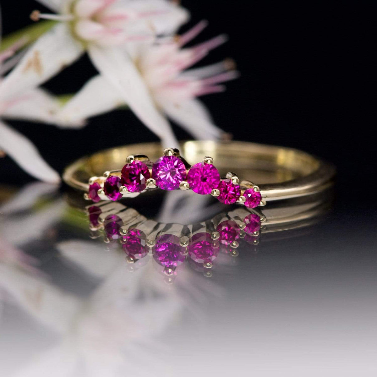 Corinne - Curved Contoured Wedding Ring With Rubies Ring by Nodeform