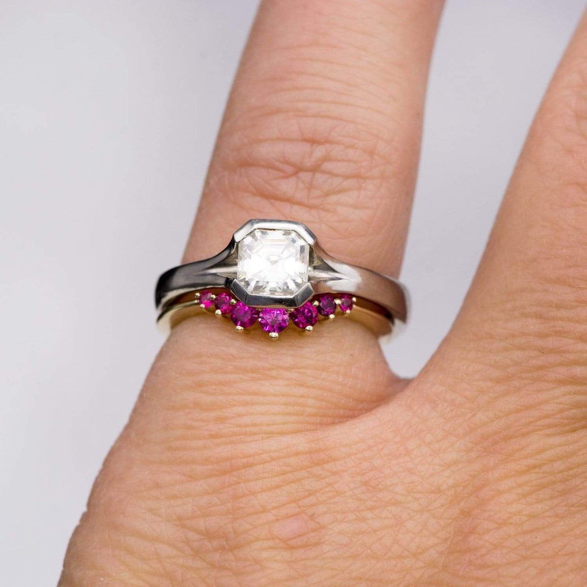 Corinne - Curved Contoured Wedding Ring With Rubies Ring by Nodeform