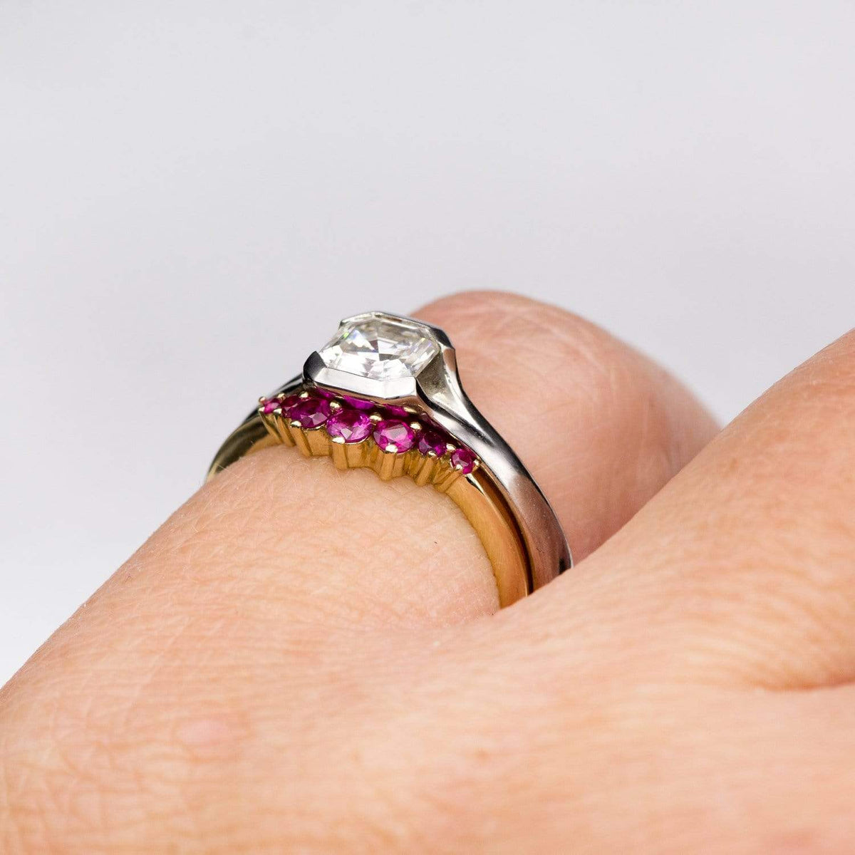 Corinne - Curved Contoured Wedding Ring With Rubies Ring by Nodeform