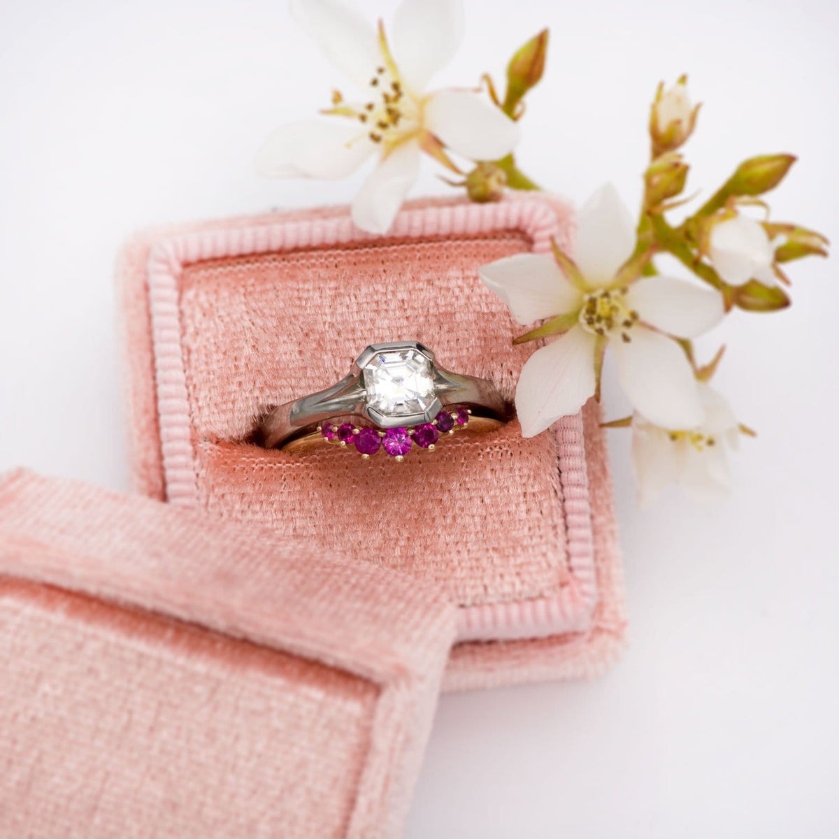 Corinne - Curved Contoured Wedding Ring With Rubies Ring by Nodeform