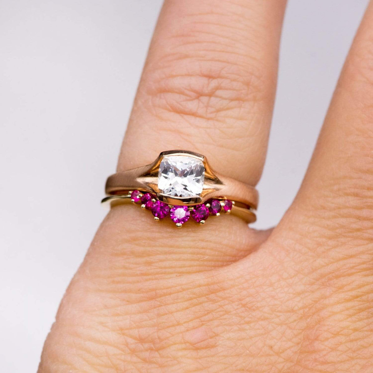 Corinne - Curved Contoured Wedding Ring With Rubies Ring by Nodeform