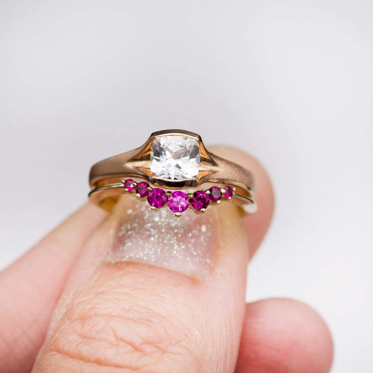 Corinne - Curved Contoured Wedding Ring With Rubies Ring by Nodeform