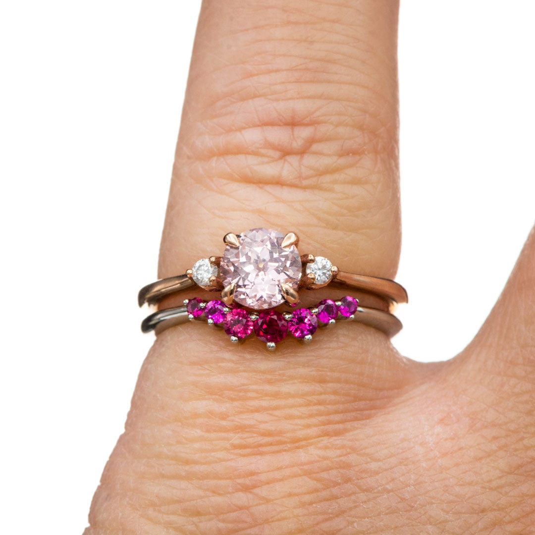 Tess - Three Stone Prong set Champagne Sapphire & Moissanite 10k Rose Gold Engagement Ring, Ready To Ship Ring Ready To Ship by Nodeform