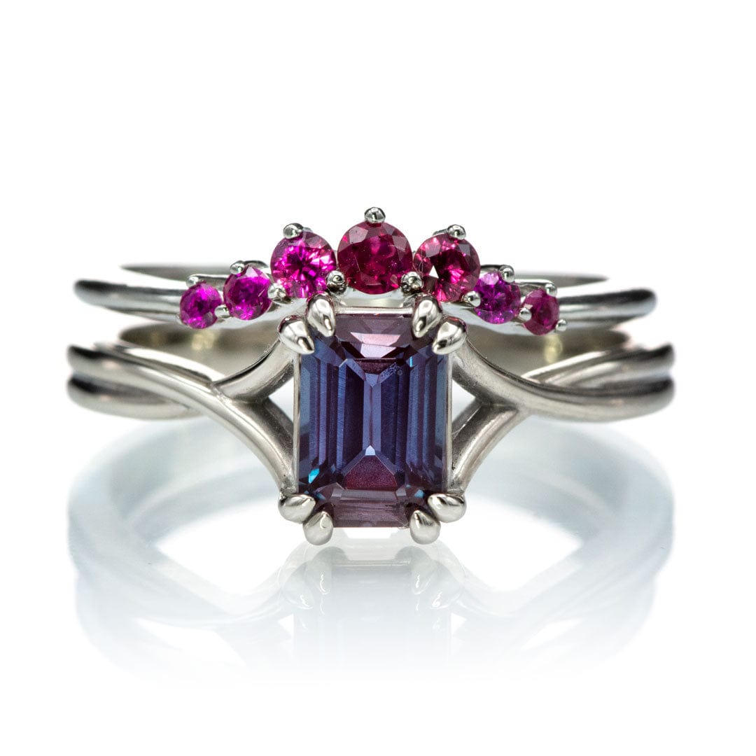 Emerald Cut Alexandrite Ivy Ring - 10k White Gold Double Prong Set Split Shank Solitaire Engagement Ring, Ready to Ship Ring Ready To Ship by Nodeform