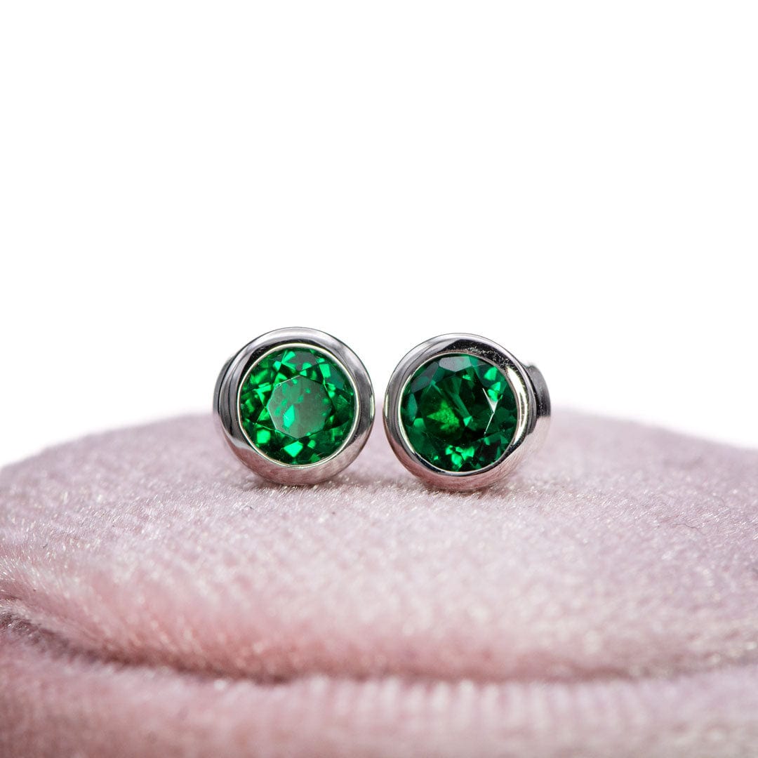 4mm Round Lab Emerald Bezel Stud Earrings Earrings by Nodeform