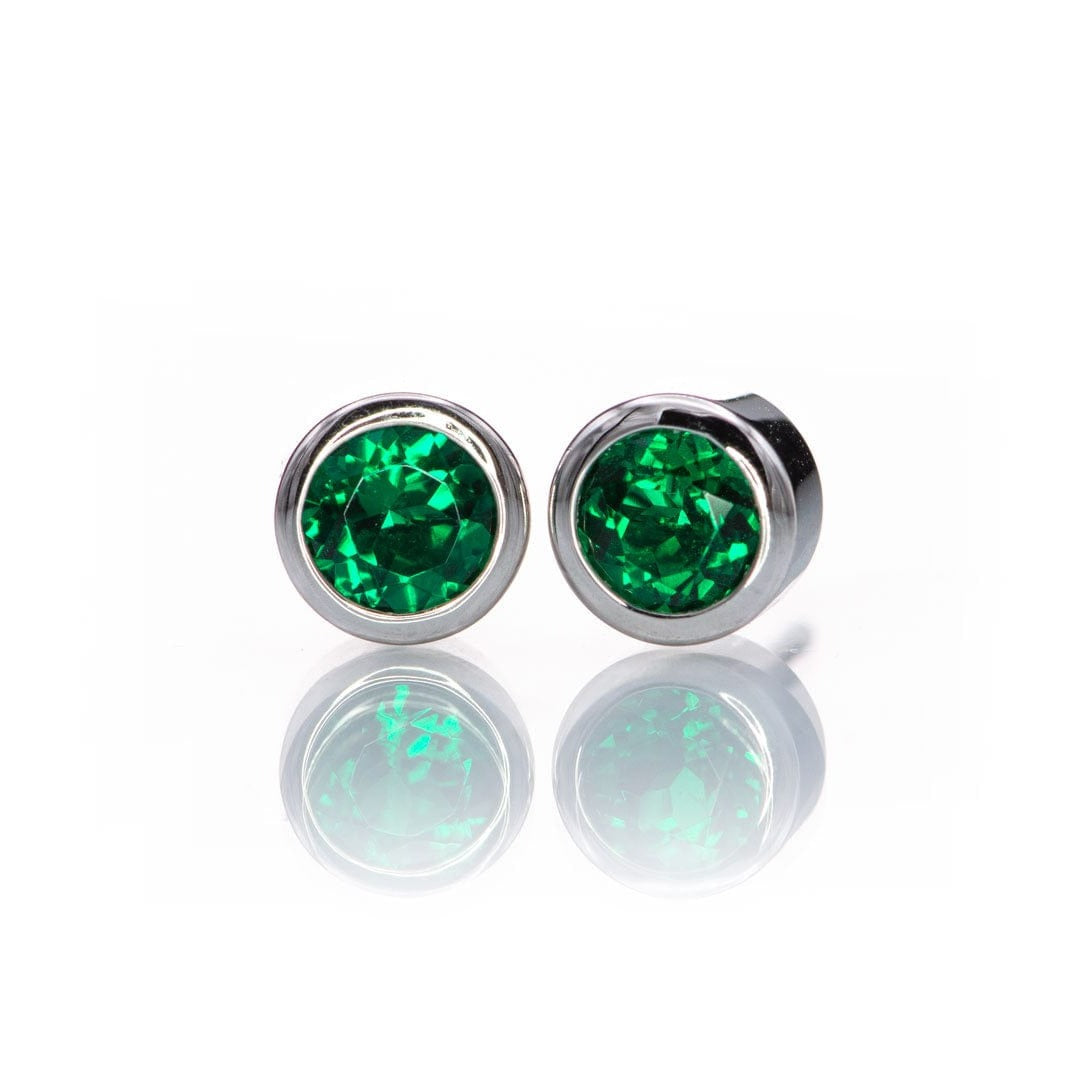 4mm Round Lab Emerald Bezel Stud Earrings Earrings by Nodeform
