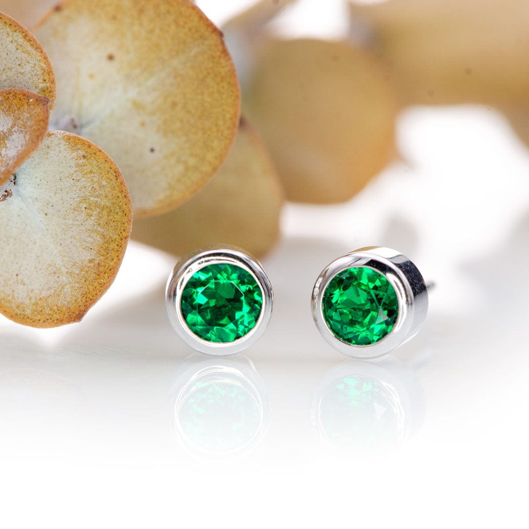 4mm Round Lab Emerald Bezel Stud Earrings Earrings by Nodeform