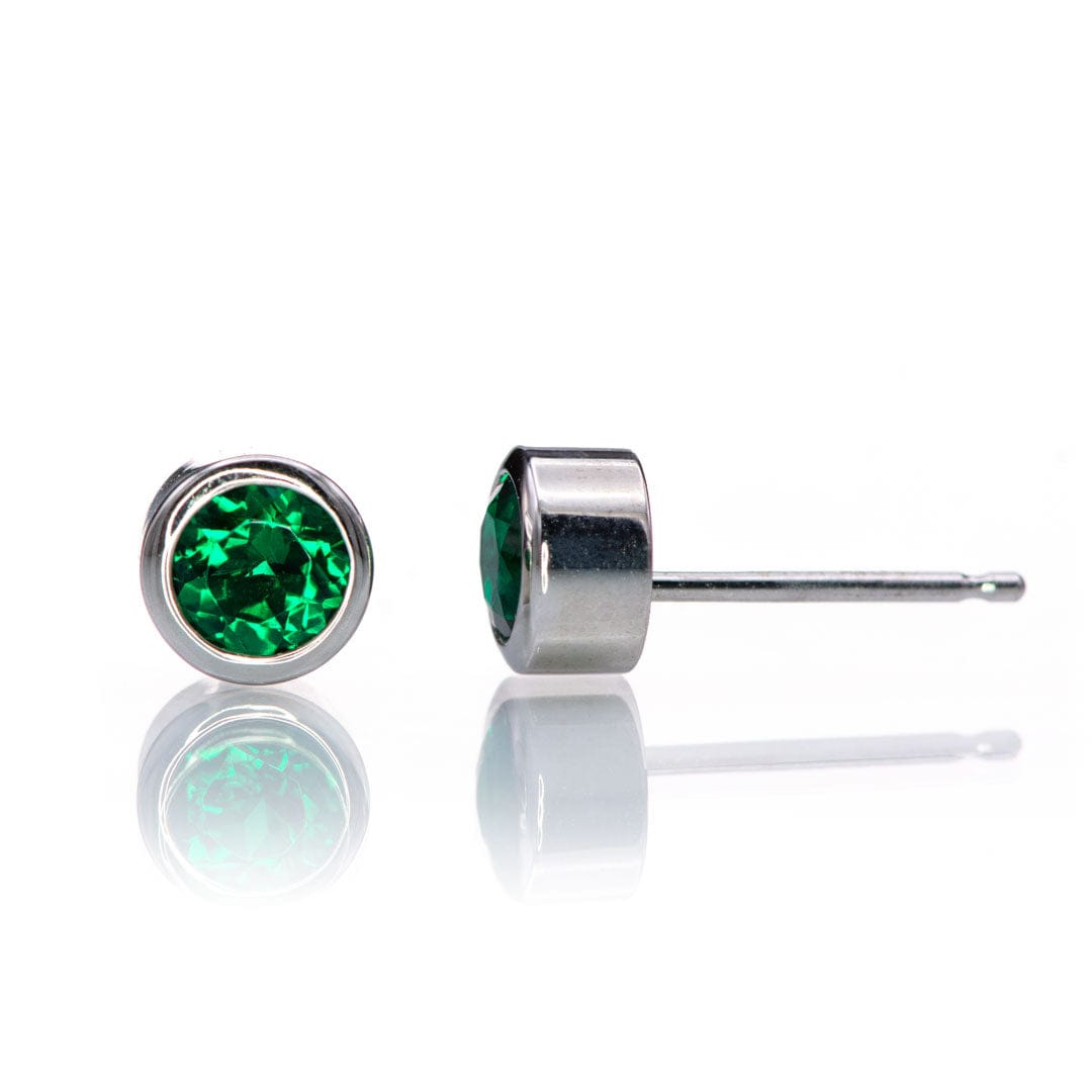 4mm Round Lab Emerald Bezel Stud Earrings Earrings by Nodeform