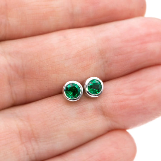 4mm Round Lab Emerald Bezel Stud Earrings Earrings by Nodeform
