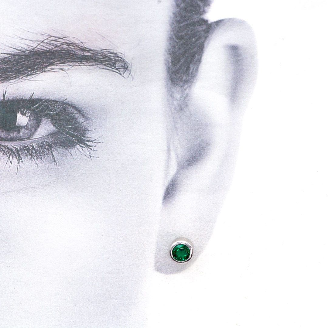 4mm Round Lab Emerald Bezel Stud Earrings Earrings by Nodeform