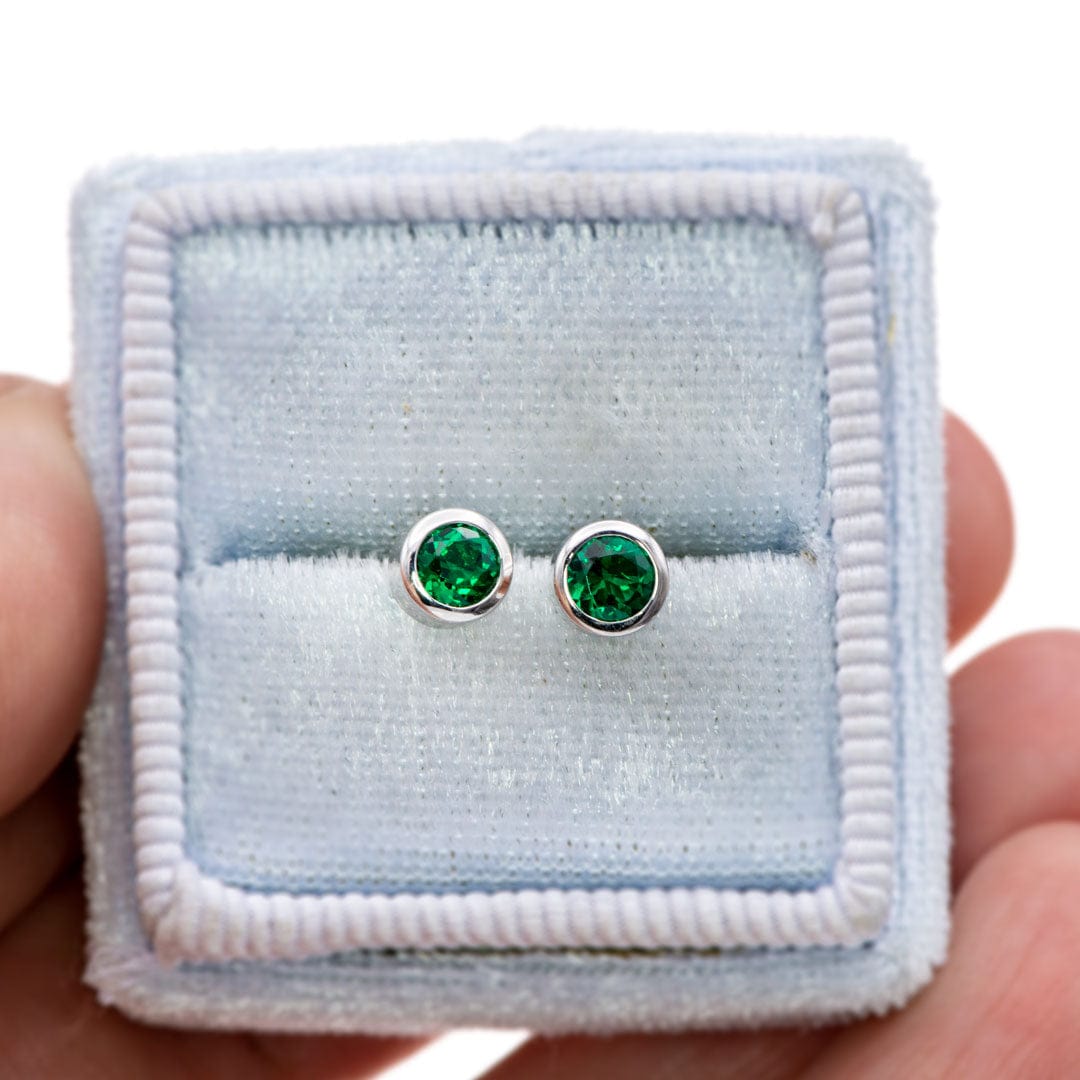 4mm Round Lab Emerald Bezel Stud Earrings Earrings by Nodeform