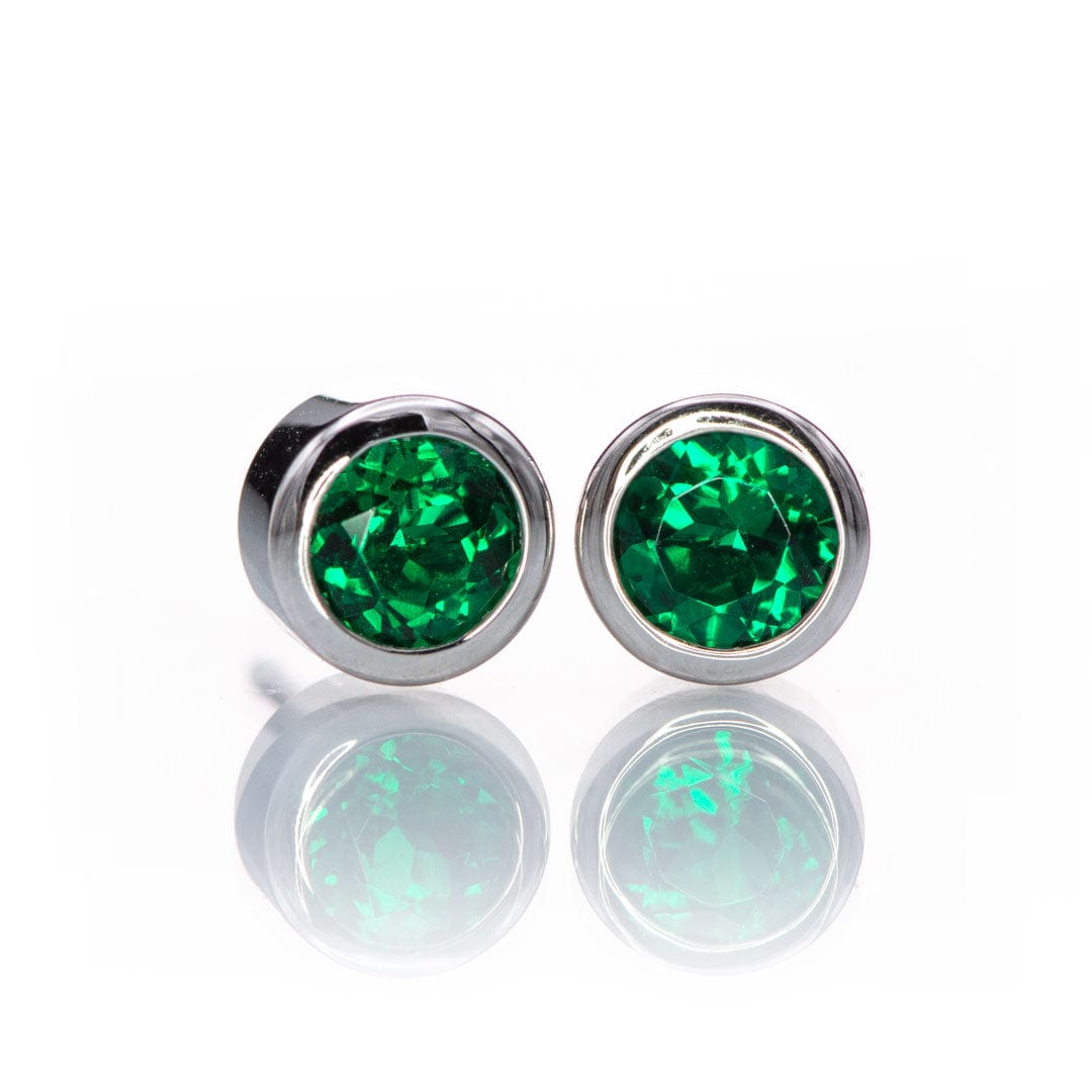 4mm Round Lab Emerald Bezel Stud Earrings Earrings by Nodeform