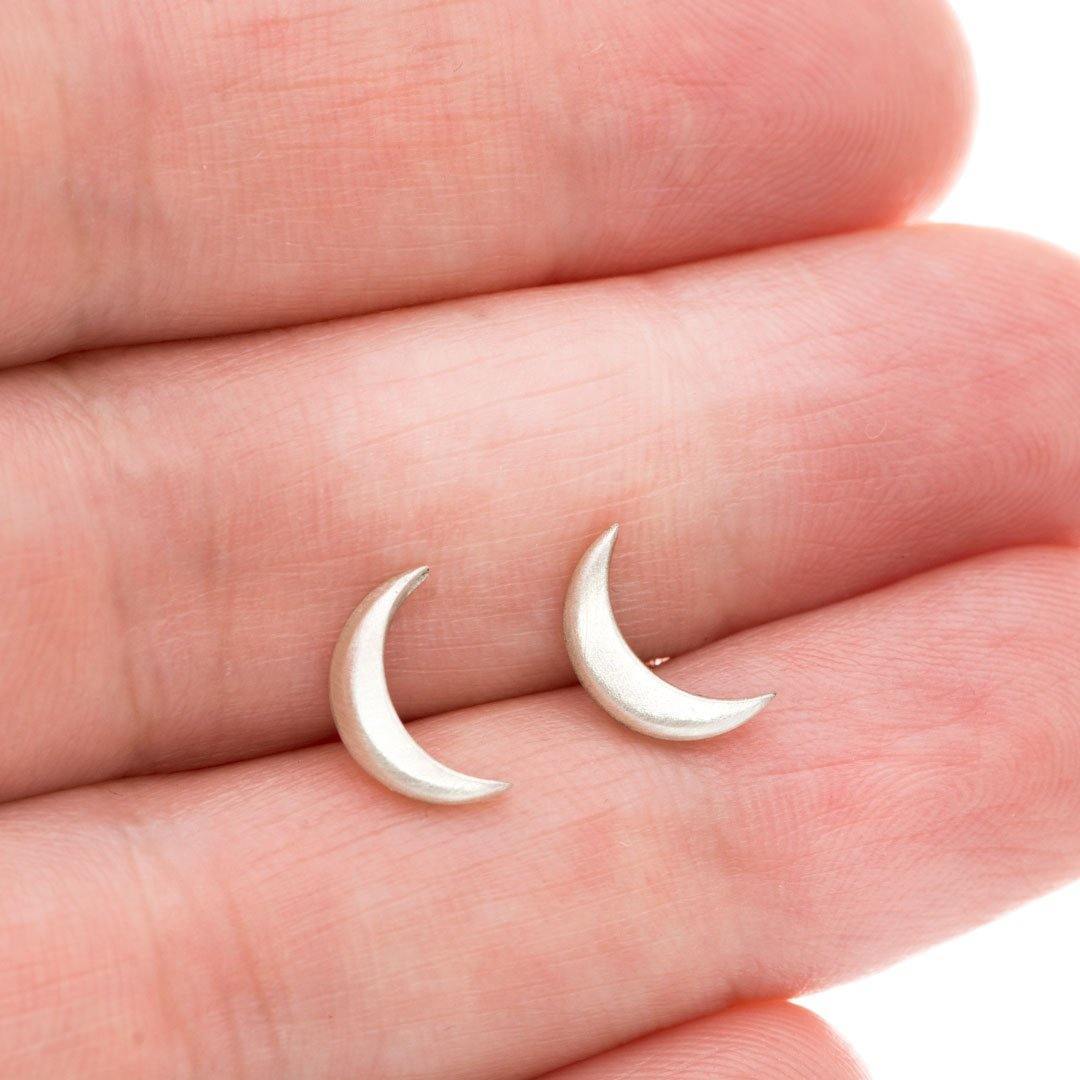 Crescent Moon Sterling Silver Stud Earrings Ready to Ship Sterling Silver Earrings by Nodeform
