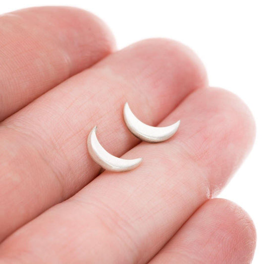 Crescent Moon Sterling Silver Stud Earrings Ready to Ship Sterling Silver Earrings by Nodeform