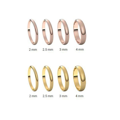 Narrow Domed Yellow or Rose Gold Wedding Band, 2-4mm Width Ring by Nodeform