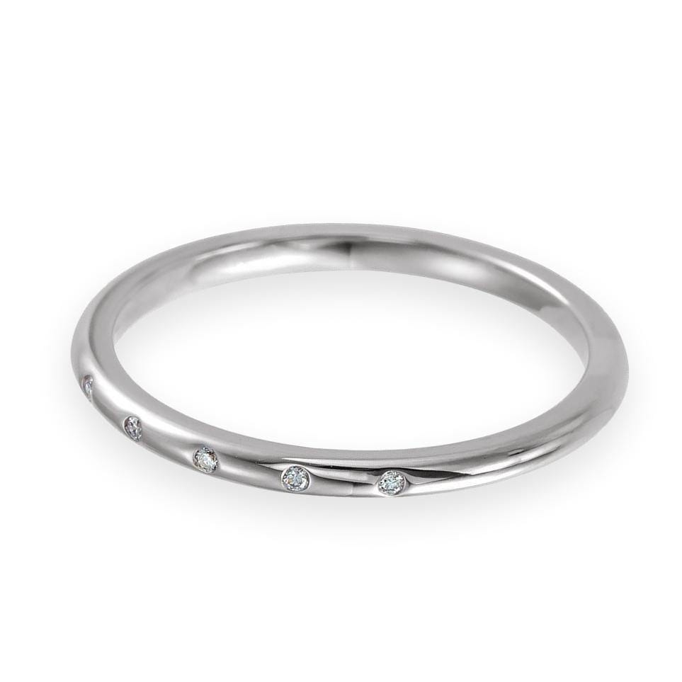 Skinny Thin Wedding Band With 5 Flush Set tiny Diamonds 14k White Gold Ring by Nodeform