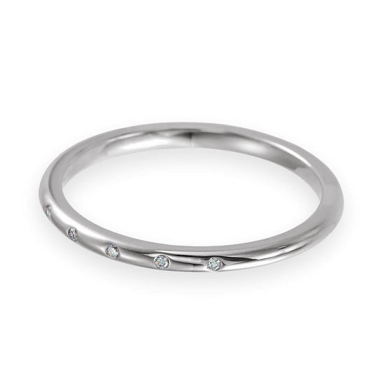 Skinny Thin Wedding Band With 5 Flush Set tiny Diamonds 14k White Gold Ring by Nodeform