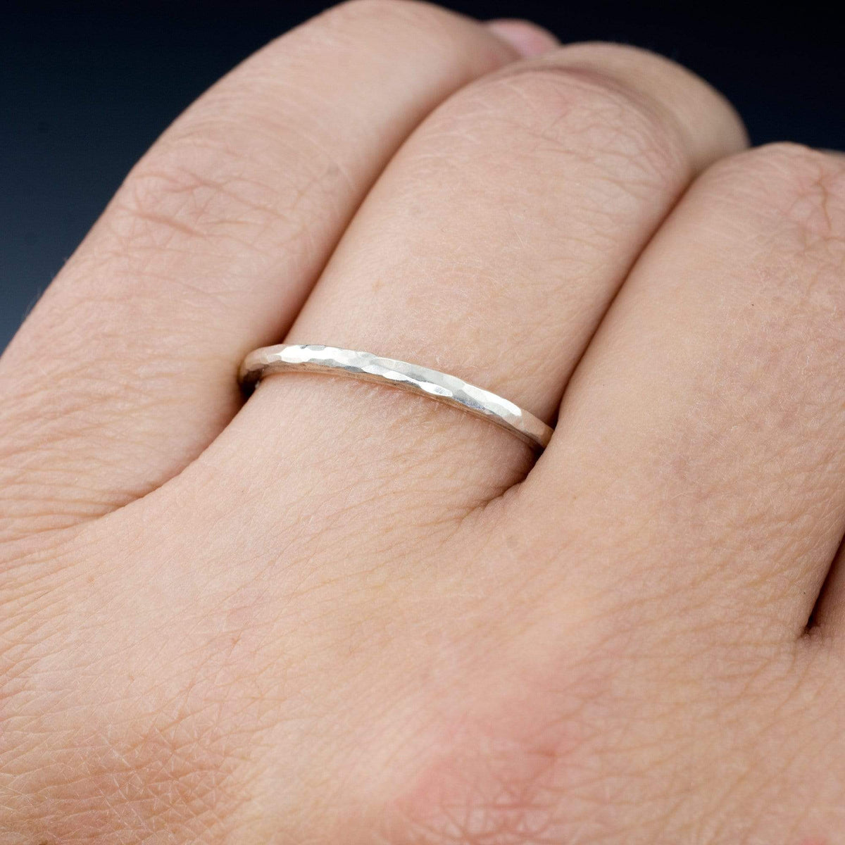 Skinny Hammered Texture Thin Wedding Band Ring by Nodeform