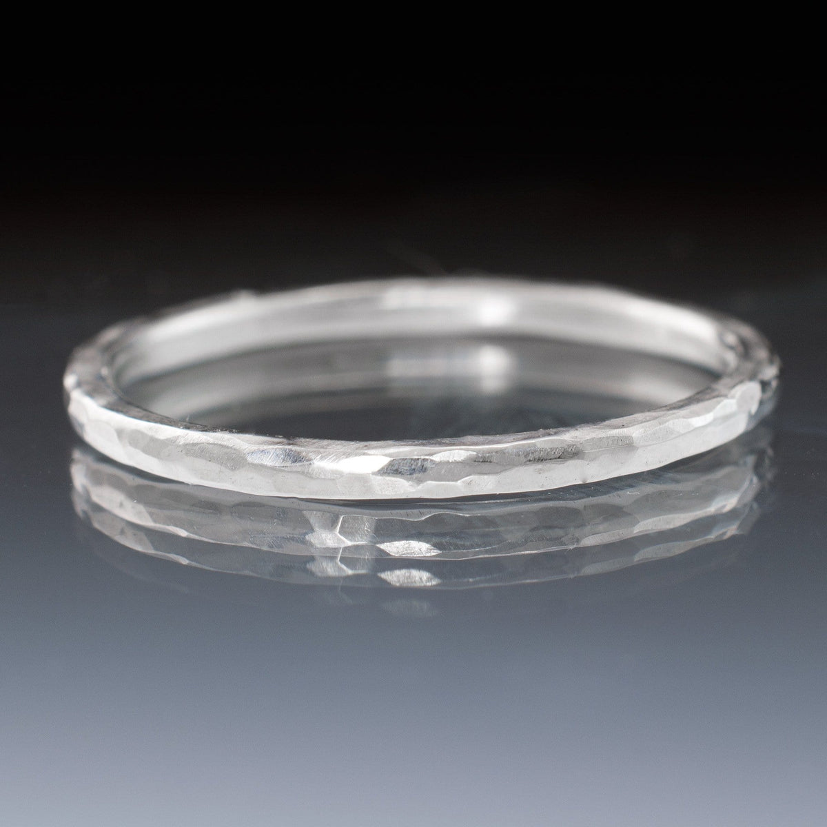 Skinny Hammered Texture Thin Wedding Band Sterling Silver Ring by Nodeform