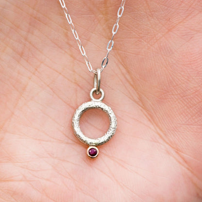 Sterling silver circle pendant necklace with Ruby in 14k Rose Gold Bezel Circle pendant Necklace / Pendant by Nodeform