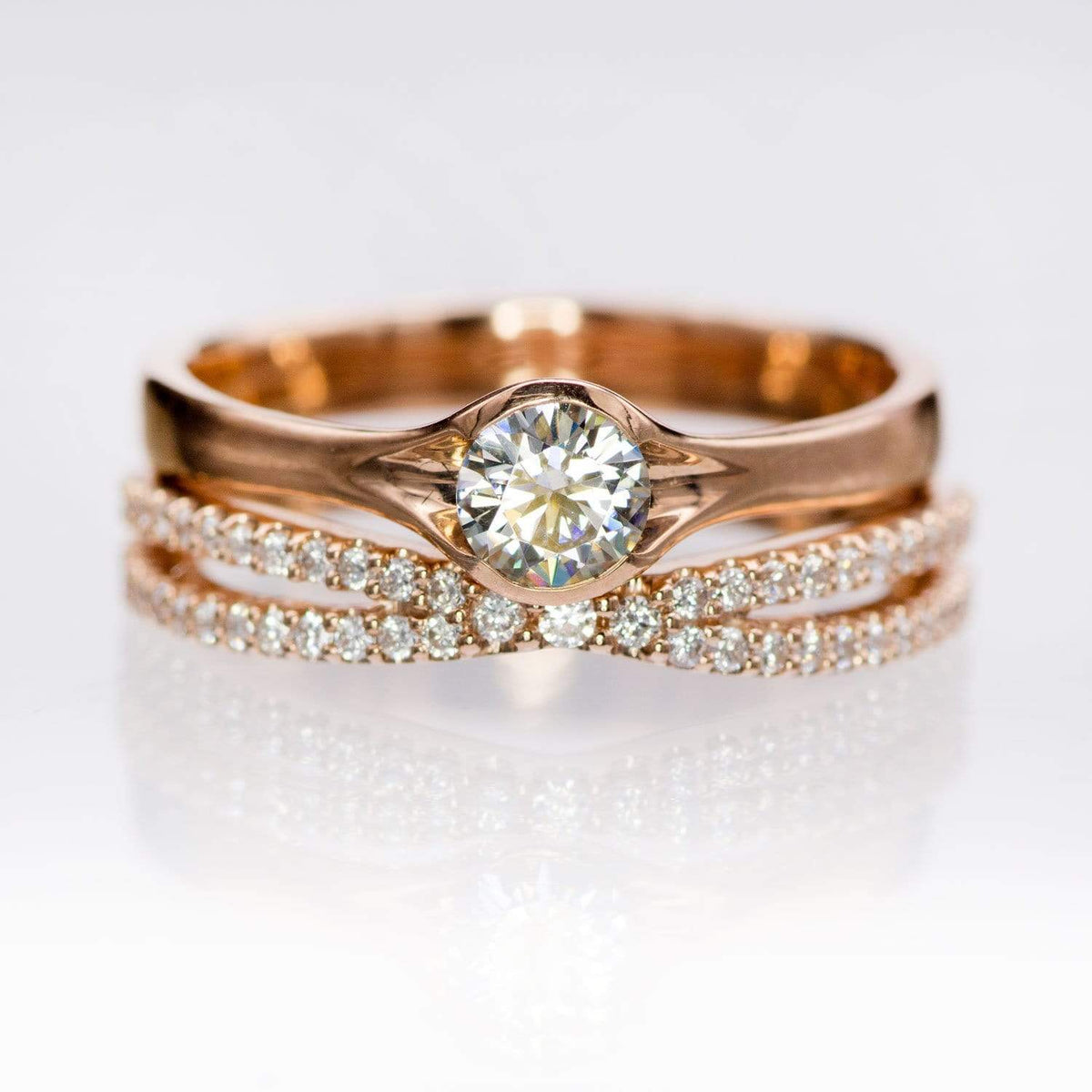 Chrissy Band - Contoured Split Shank Stacking Wedding Ring with Diamonds, Moissanites, Rubies or Sapphires Ring by Nodeform