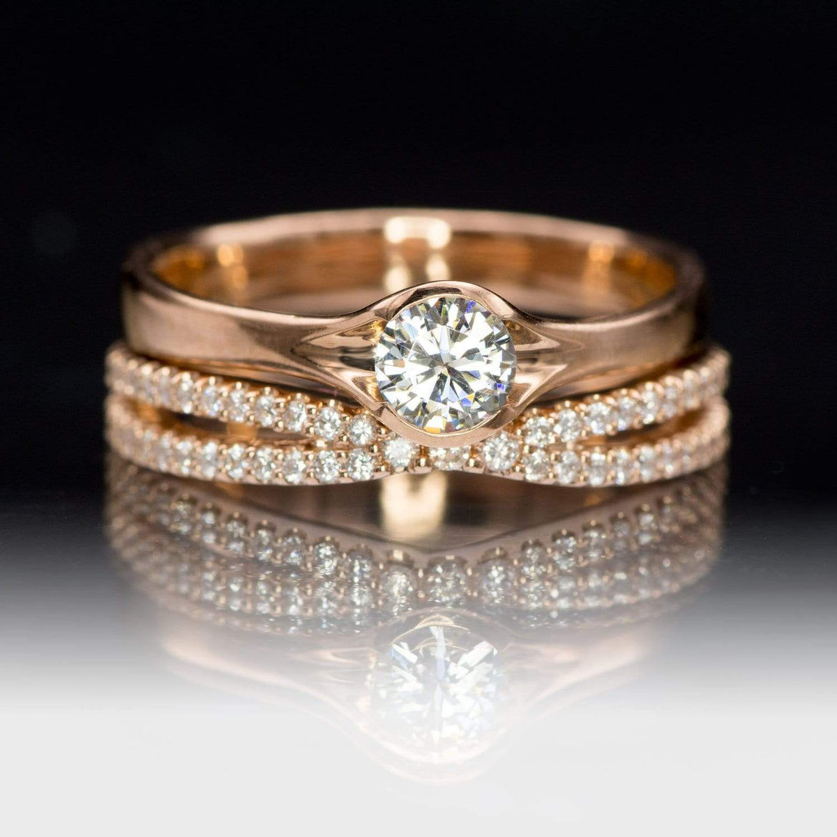 Chrissy Band - Contoured Split Shank Stacking Wedding Ring with Diamonds, Moissanites, Rubies or Sapphires Ring by Nodeform