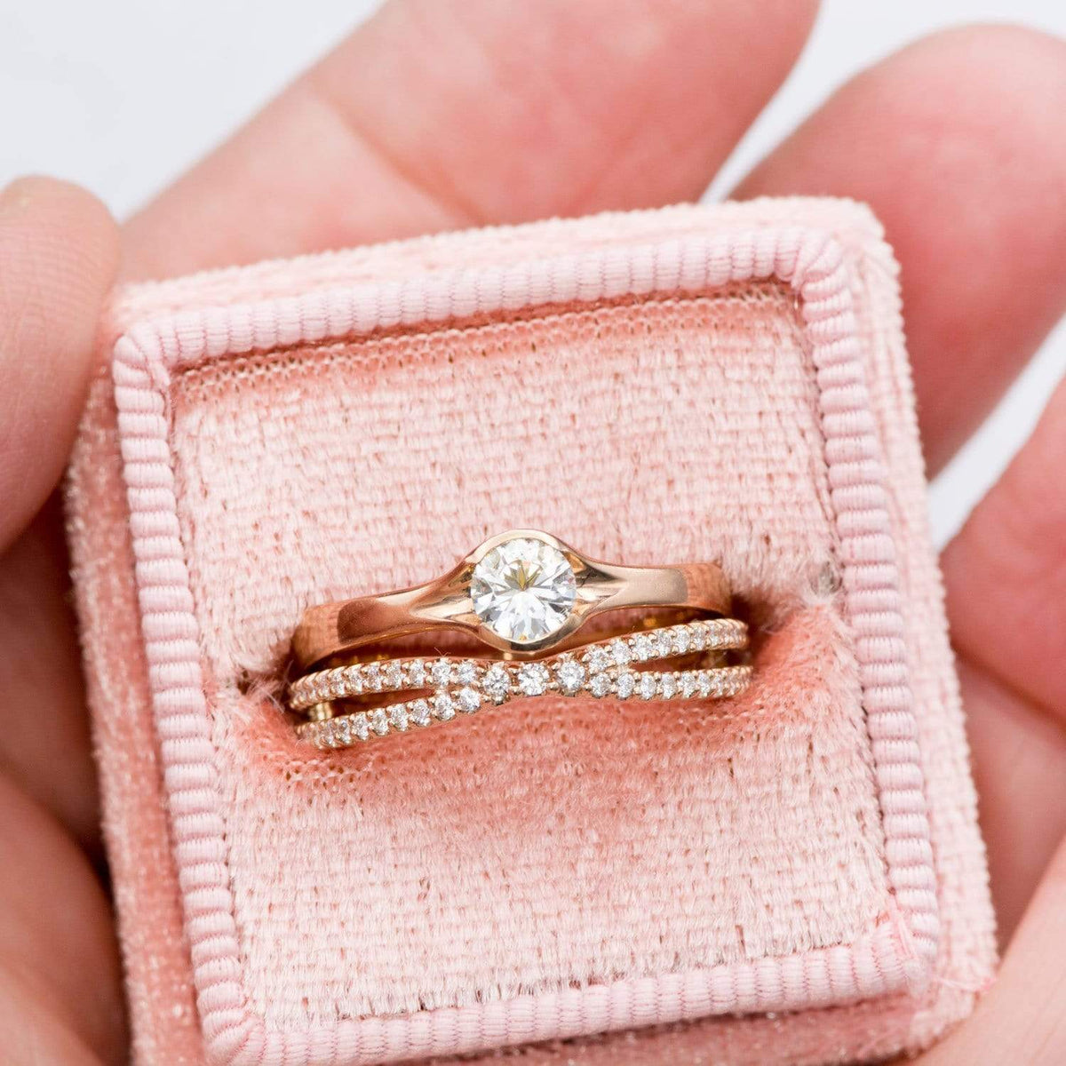 Chrissy Band - Contoured Split Shank Stacking Wedding Ring with Diamonds, Moissanites, Rubies or Sapphires Ring by Nodeform