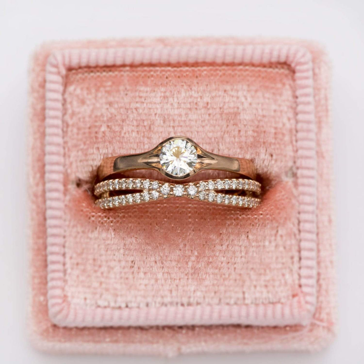 Chrissy Band - Contoured Split Shank Stacking Wedding Ring with Diamonds, Moissanites, Rubies or Sapphires Ring by Nodeform