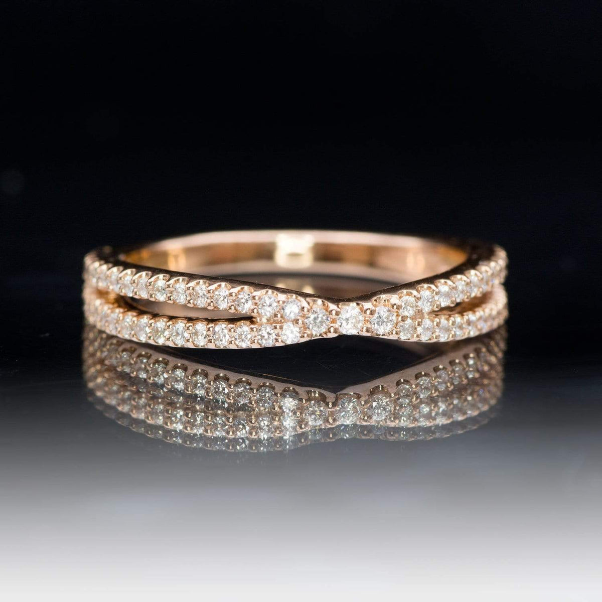Chrissy Band - Contoured Split Shank Stacking Wedding Ring with Diamonds, Moissanites, Rubies or Sapphires All White Diamonds SI2-3, G-H / 14k Nickel White Gold (Rhodium Plated) Ring by Nodeform