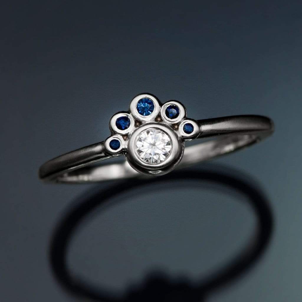 Half Halo Stacking Ring, Bezel Set Moissanite & Australian Blue Sapphire Accents Ready to Ship Sterling Silver Ring Ready To Ship by Nodeform