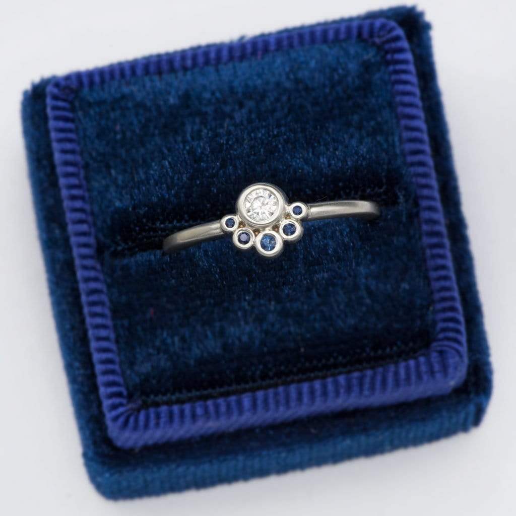 Half Halo Stacking Ring, Bezel Set Moissanite & Australian Blue Sapphire Accents Ready to Ship Sterling Silver Ring Ready To Ship by Nodeform