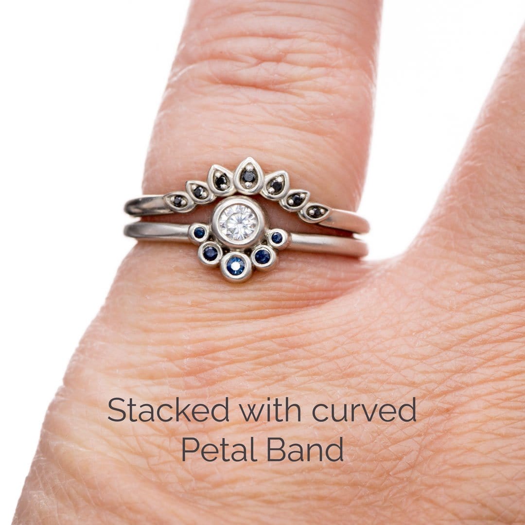 Half Halo Stacking Ring, Bezel Set Moissanite & Australian Blue Sapphire Accents Ready to Ship Sterling Silver Ring Ready To Ship by Nodeform