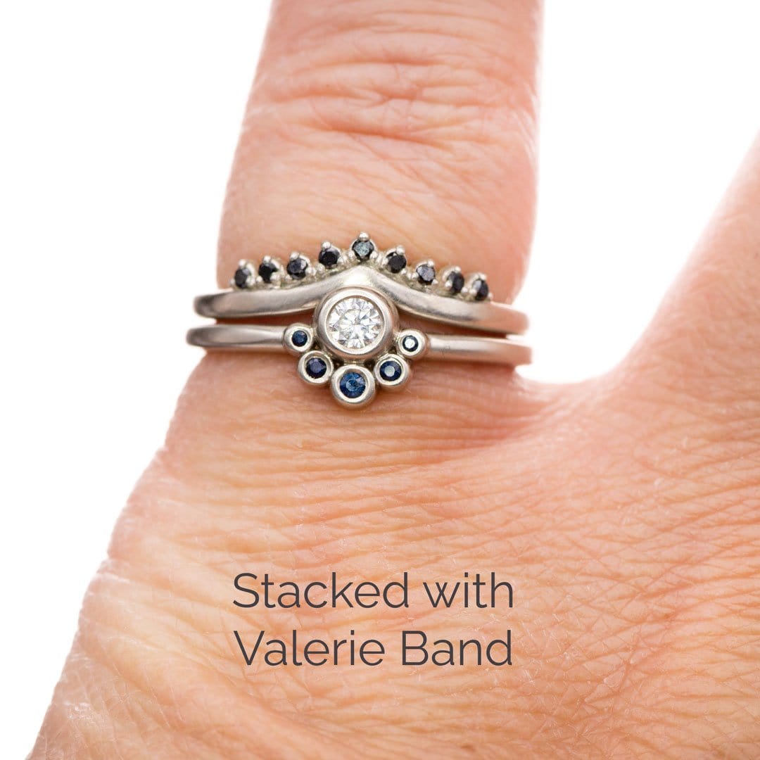 Half Halo Stacking Ring, Bezel Set Moissanite & Australian Blue Sapphire Accents Ready to Ship Sterling Silver Ring Ready To Ship by Nodeform