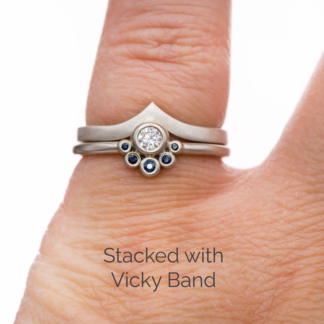 Half Halo Stacking Ring, Bezel Set Moissanite & Australian Blue Sapphire Accents Ready to Ship Sterling Silver Ring Ready To Ship by Nodeform